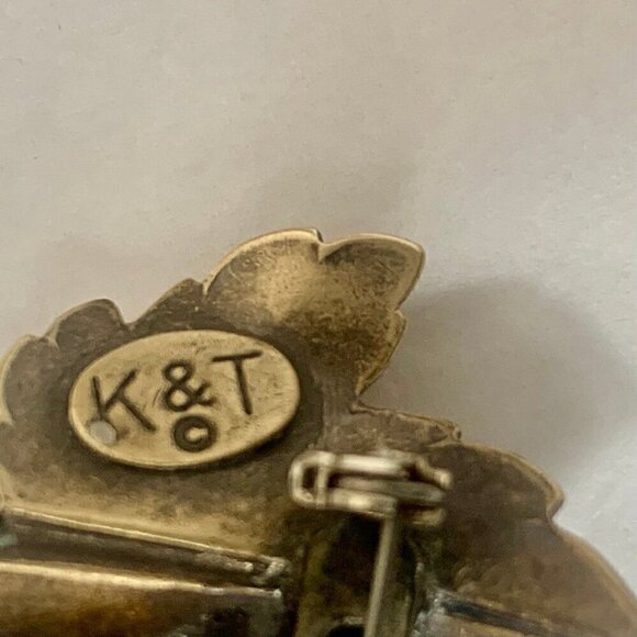 Vintage K&T Copper Brass Silver Leaves Brooch - Picture 6 of 6